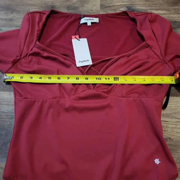 Popilush Women's Longsleeve Red V Neck Shapewear Tummy Control Bodysuit Size XXL - Picture 9 of 10